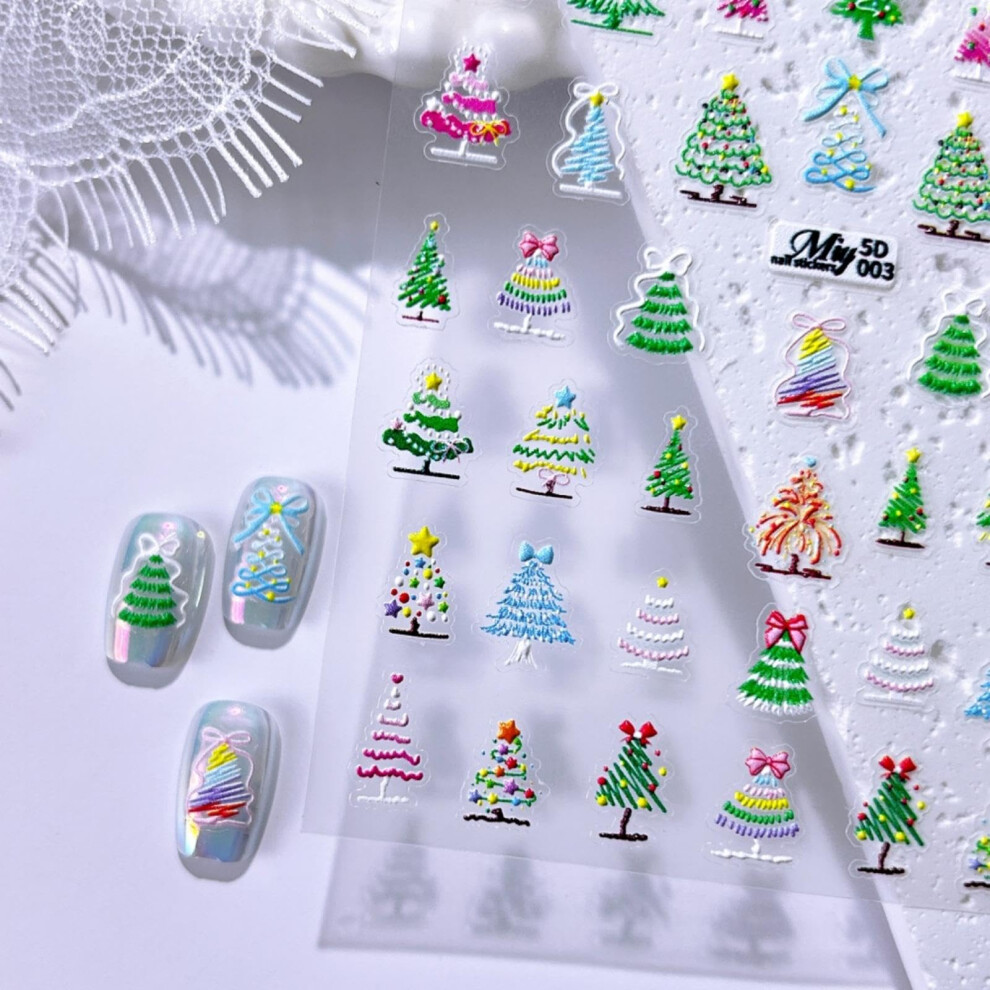 Christmas Nail Stickers 5D Embossed SelfAdhesive Xmas Tree and Star Nail Art Decals for Women