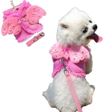 Harnais pour chien JINGDAN avec laisse, harnais orné d'ailes d'ange, robe-harnais pour chiots et chiens de petite et moyenne taille, rose S