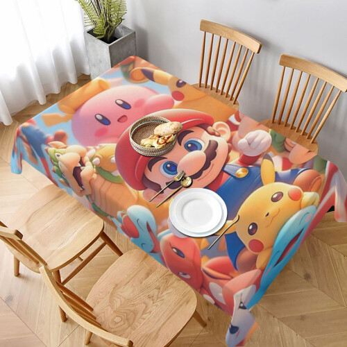 Mario Rectangular Tablecloth Water Resistance Antiwrinkle Spillproof Soft Fabric Table Cloth 60"X90"