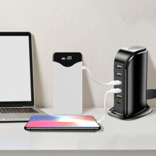 Loyerfyivos USB Charging Station, 5 USB + 1 Type C Ports Tower, Compatible with Smartphones, Tablets & Devices (Black)