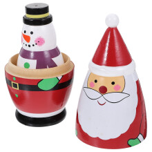 Russian Nesting Snowman Christmas Tree Figurine, 4-Layer Wooden Matryoshka Doll, Compatible with Christmas Gift & Home Decor