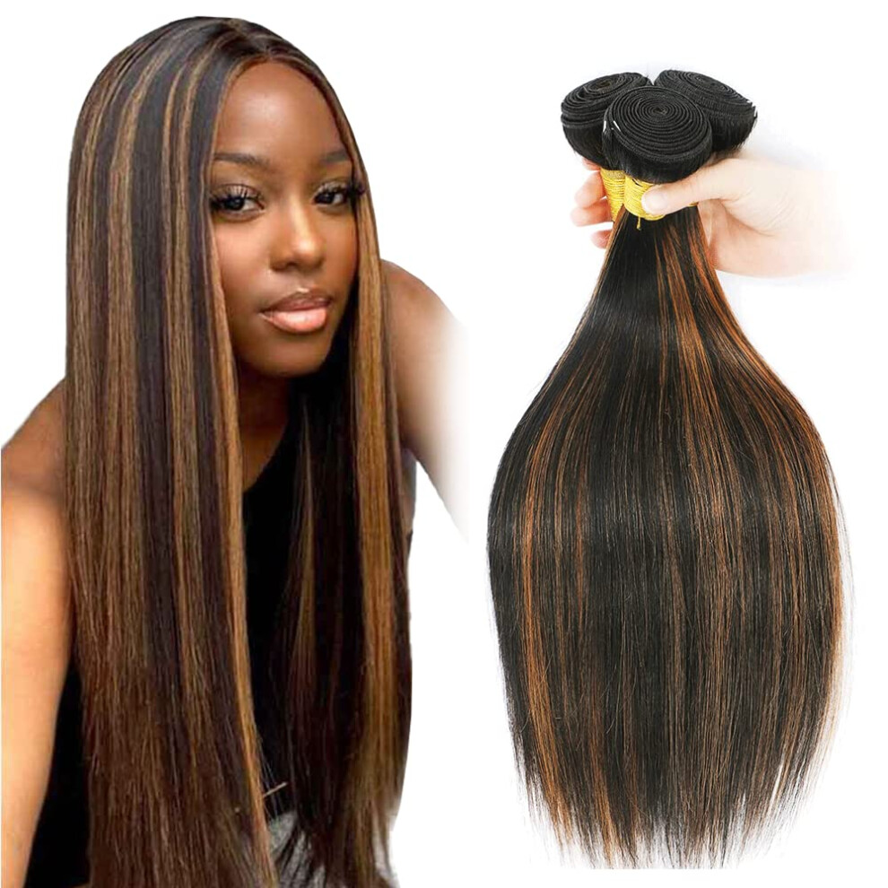 Unisex Brown Brazilian Virgin Human Hair Bundles Ombre Body Wave P1b/30 Two Tone 24 Inch Natural Look