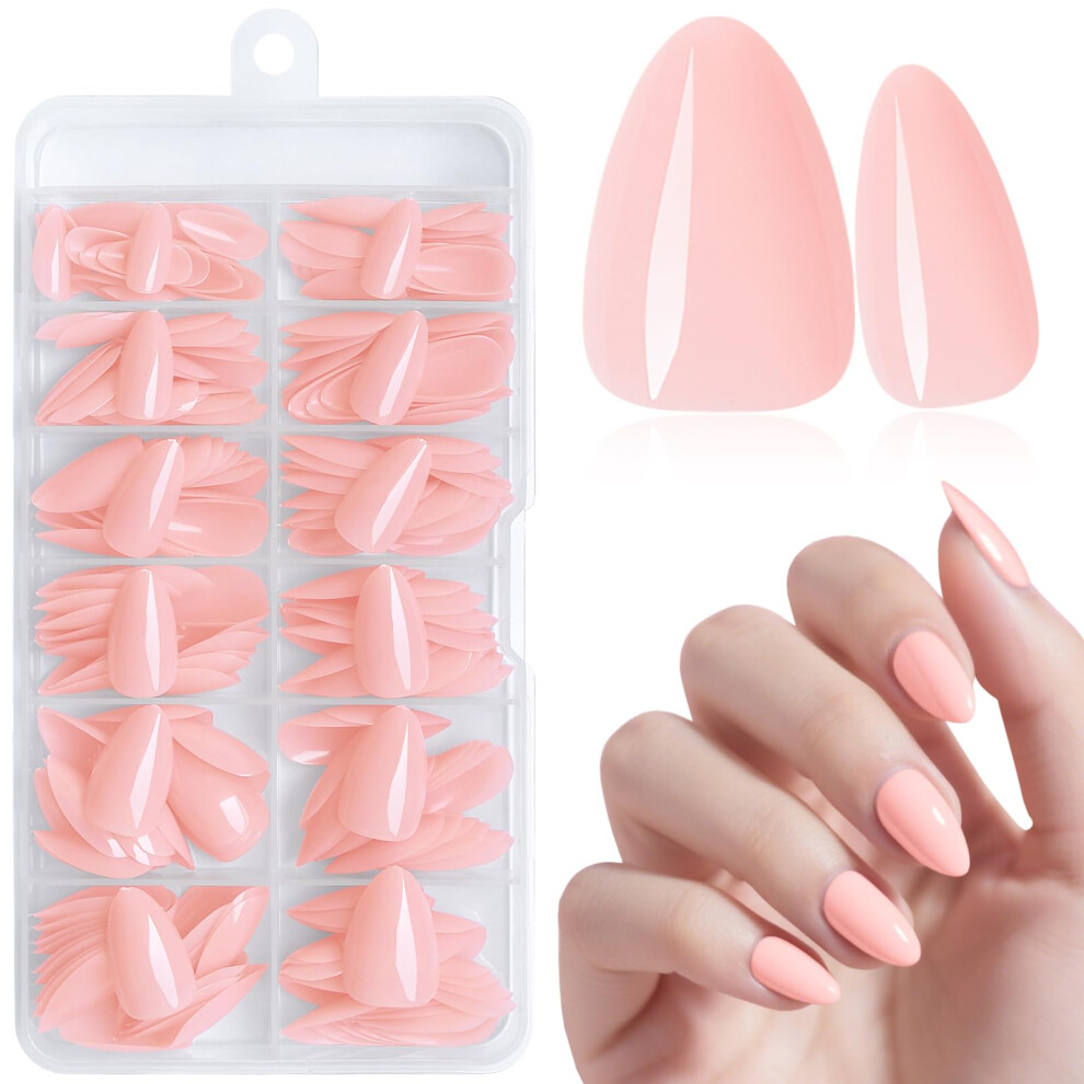 Cream Nude Short Almond Press On Nails 240Pcs Fake Nails Kit With Natural Glossy Finish