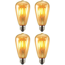 LINLIN4Pack Bec LED cu filament vintage de 6 W, echivalent 60 W, soclu ST64E27, reglabil, alb cald 2700 K, compatibil cu casă, restaurant, birou