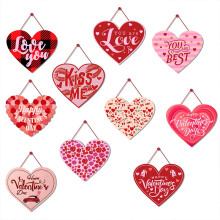 SUSUchens Valentijnsdag Deurbordje, Romantisch Rood Hartje Patroon, Fijne Valentijnsdag Tekst Gedrukt, 14 februari Muurkrans Decoratie, Compatibel met