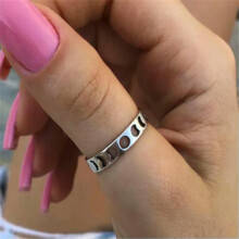 Anello unisex RSAMD con fasi lunari, tema scienza, spazio e natura, fascia cava in argento, taglie 5-11-11