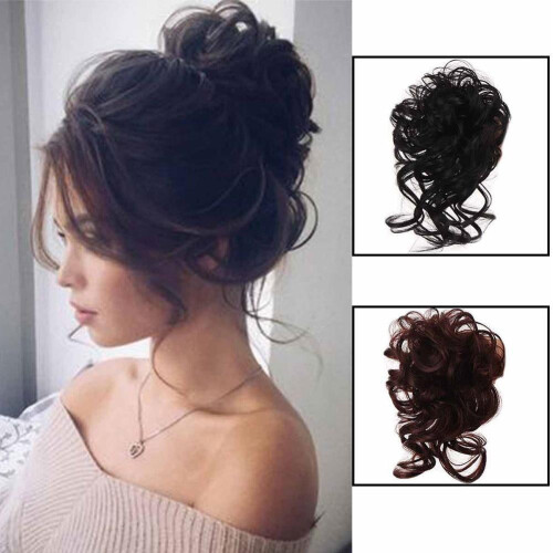 Chignon décoiffé tendance, extensions de cheveux bouclés N1C4 1