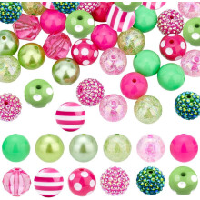50 Stück Acryl-Vollperlen (20 mm) in 12 verschiedenen Ausführungen (Bubblegum/Streifen/Perlenmuster) – lose Perlen für Schmuck, Armbänder,