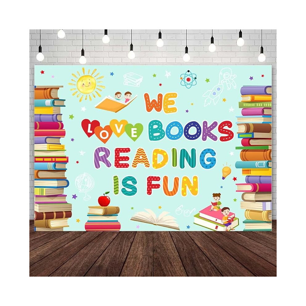 7X5ft Reading Day Backdrop - We Love Books, Reading Is Fun! Perfect For Kids, Students, Classroom, Library & Photo Studio Decorations. Compatible 9173940820548