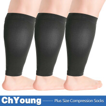 ChYoung 3er-Pack Kompressionsstrümpfe für breite Waden, 20–30 mmHg, kniehoch, für Damen und Herren, Übergröße 6XL, Schwarz – kompatibel mit