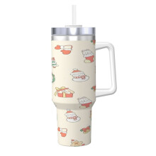 Buon Natale Bicchiere personalizzato da 40 once con manico e cannuccia - Tazza da caffè da viaggio in acciaio inossidabile con coperchio -