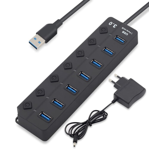 Διανομέας USB3.0 με τροφοδοτικό - 7 θύρες, μαύρο