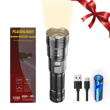 Uppladdningsbar zoombar ficklampa, 3 lägen, superljust LCD-batteri, kompatibel med camping- och vandringstillbehör