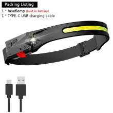 1-5 Stück LED-Stirnlampe mit USB-Aufladung, 1200 mAh, für Outdoor-Aktivitäten wie Camping und Angeln
