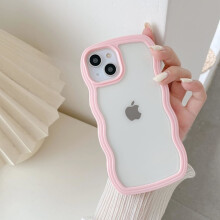 Söpö kihara aaltoileva kehys kirkas suojakuori, läpinäkyvä pehmeä silikonisuojus iPhone13Pro-yhteensopivalle puhelimelle - pinkki