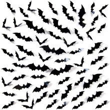 Nástenná dekorácia s netopiermi, 120 ks3D halloweenske dekoračné nálepky s netopiermi pre domácu dekoráciu, 4 veľkosti, vodeodolné čierne