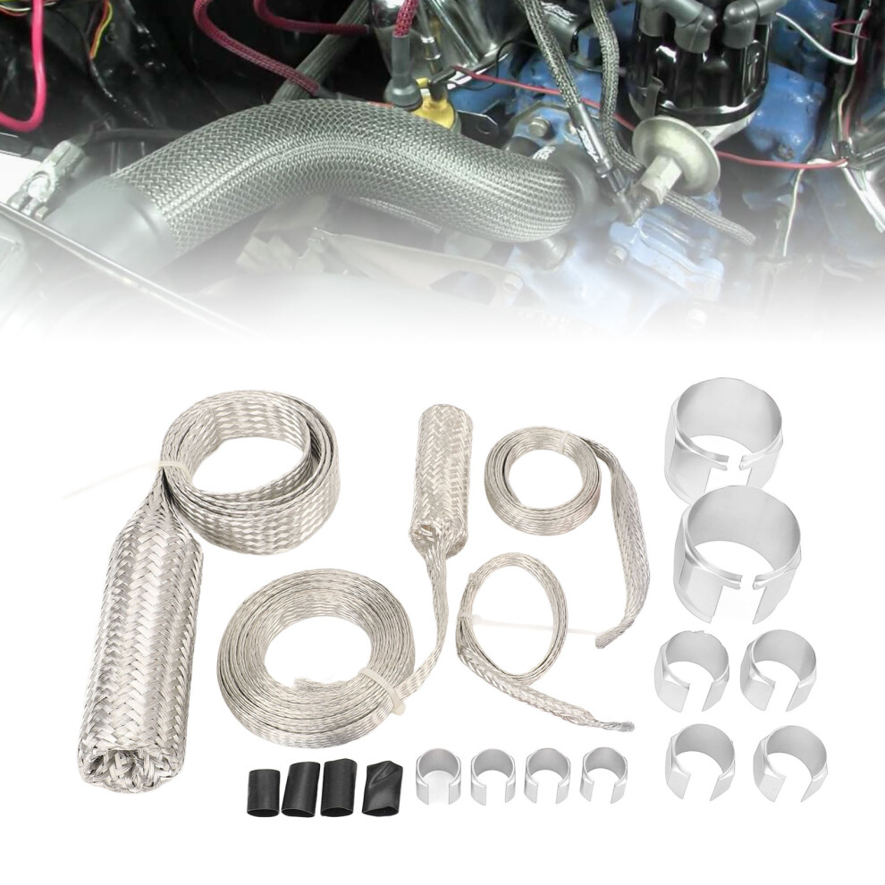 Stainless Steel Radiator Hose Cover Kit Universal Extreme Heat Resistant Silver 7901381145430