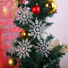 Glitter Snowflake Ornaments 4/12CT Christmas Tree Decorations with Silver Rope for Home Xmas Window Door Accessories