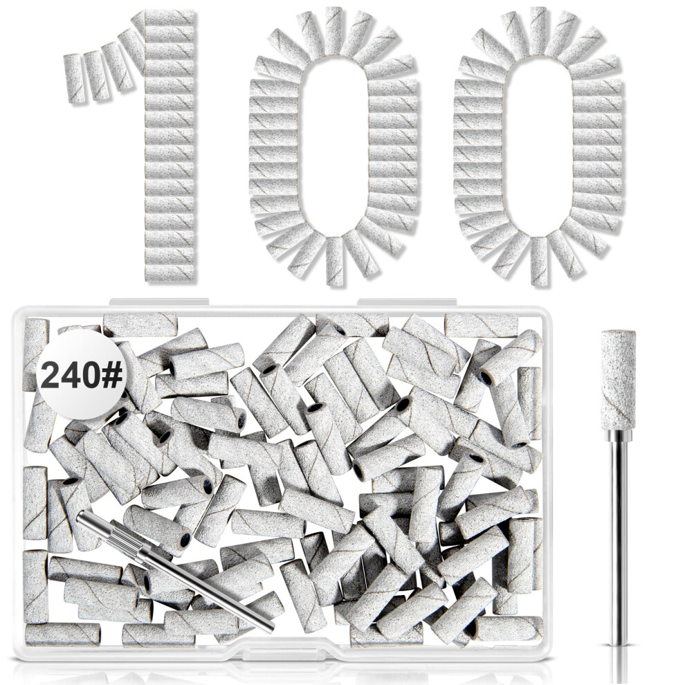 White 100Pcs 240 Grit Nail Drill Sanding Bands With 3/32 Inch Mandrel Bits For Precise Nail Shaping