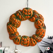 Maisiúcháin Crochta Fleasc Pumpkin WinysinHalloween le Soilse LED, Maisiúcháin Oíche Shamhna don Bhaile, Fleascanna Oíche Shamhna don Doras