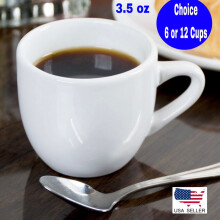 6 or 12 Espresso Coffee Cup Cups Rolled Edge Bright White Stoneware 3.5 oz