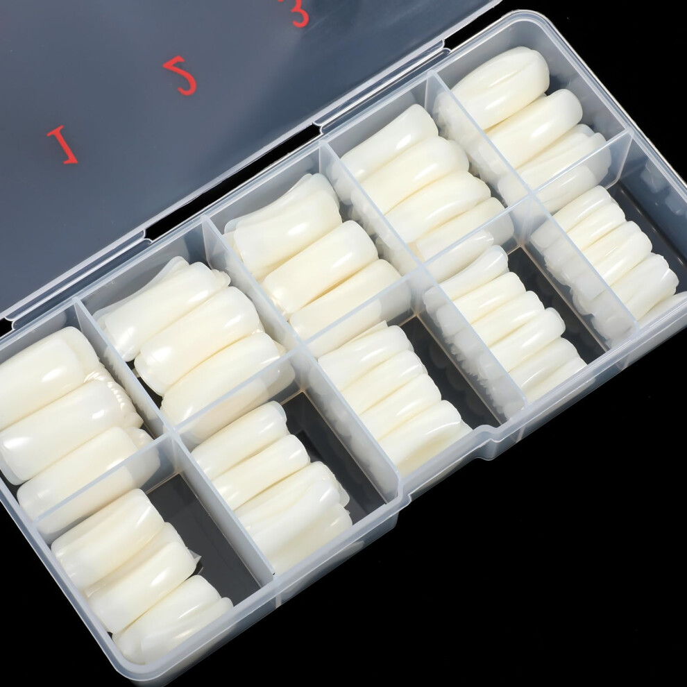 White 500Pcs Coffin Nail Tips Acrylic False Nails Half Cover Ballerina Shape 10 Sizes With Box