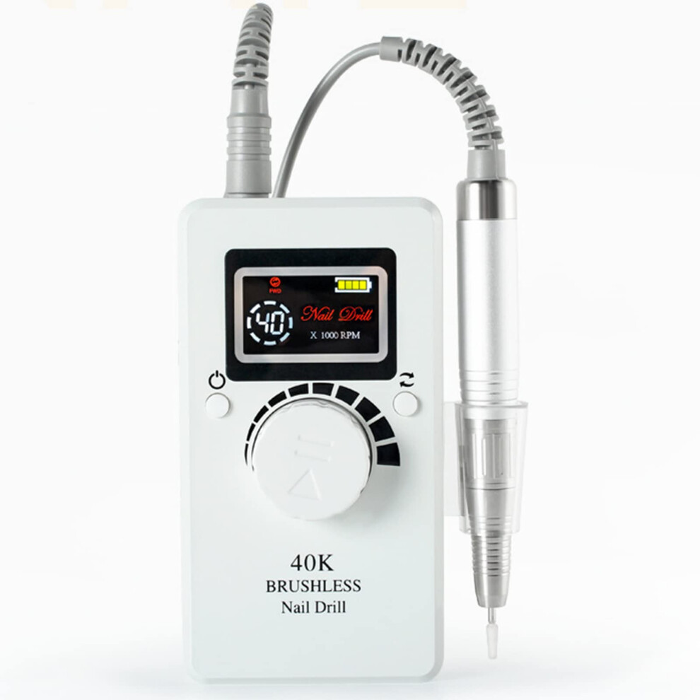 Professional Nail Drill 40000 RPM Rechargeable Electric Nail File with Digital Display for Acrylic and Gel Nails