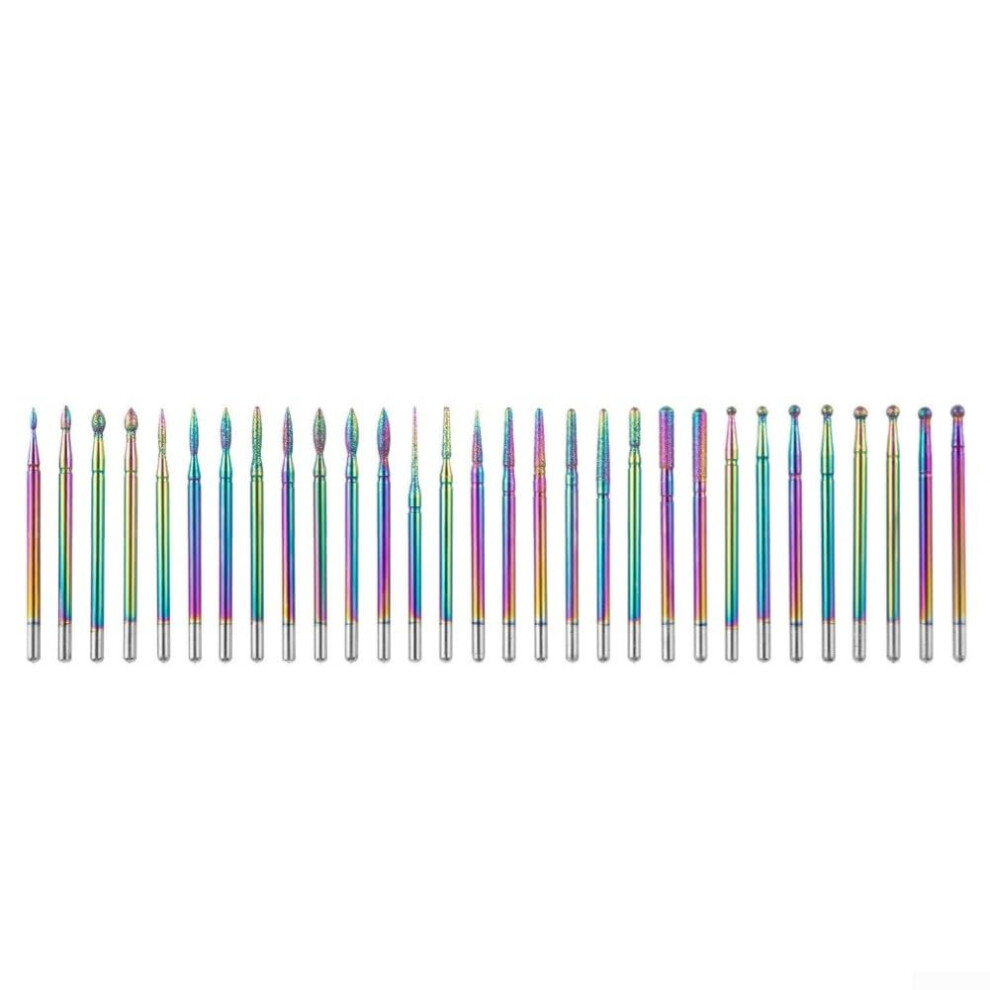 Diamond Nail Drill Bits Kit 30pcs 2.35mm Shank MultiShape for Cuticle Cleaning Gel Acrylic