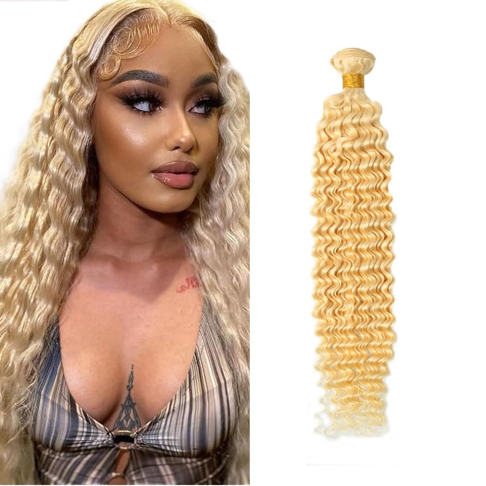 Unisex Light 22 Inch 613 Honey Blonde Brazilian Virgin Deep Wave Hair Extensions No Shedding