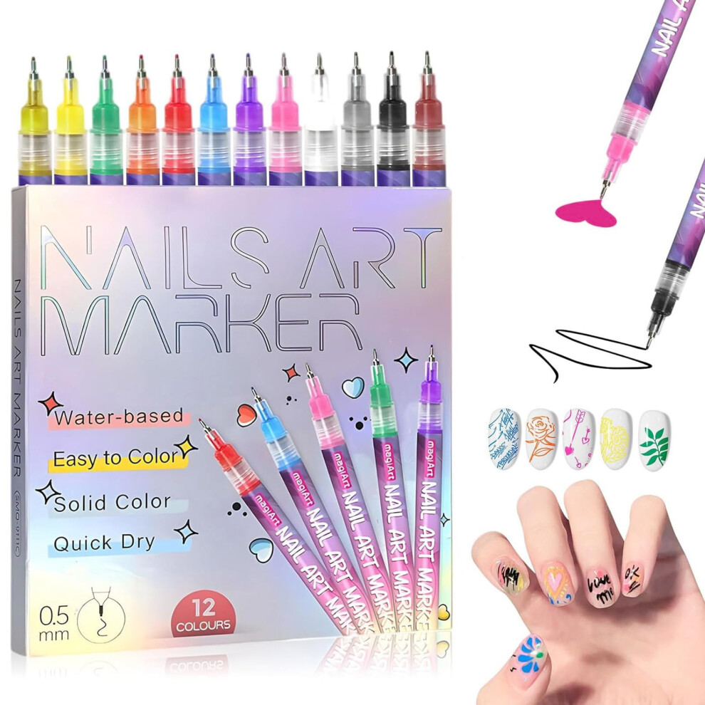 12 Colors Nail Art Pens Set with QuickDrying Gel Markers for Precise DIY Manicure Designs