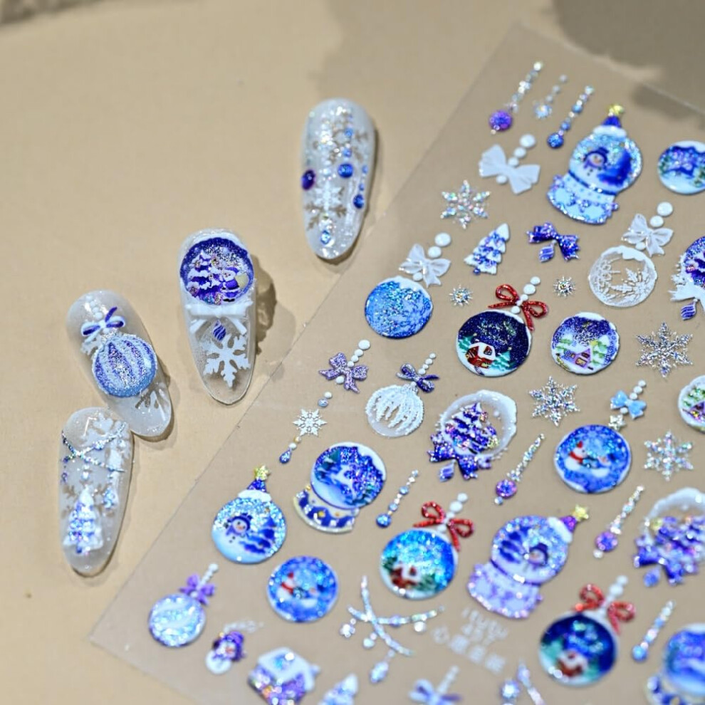 5D Embossed Nail Art Stickers with Glitter, Self Adhesive Christmas Decals for Acrylic Nails
