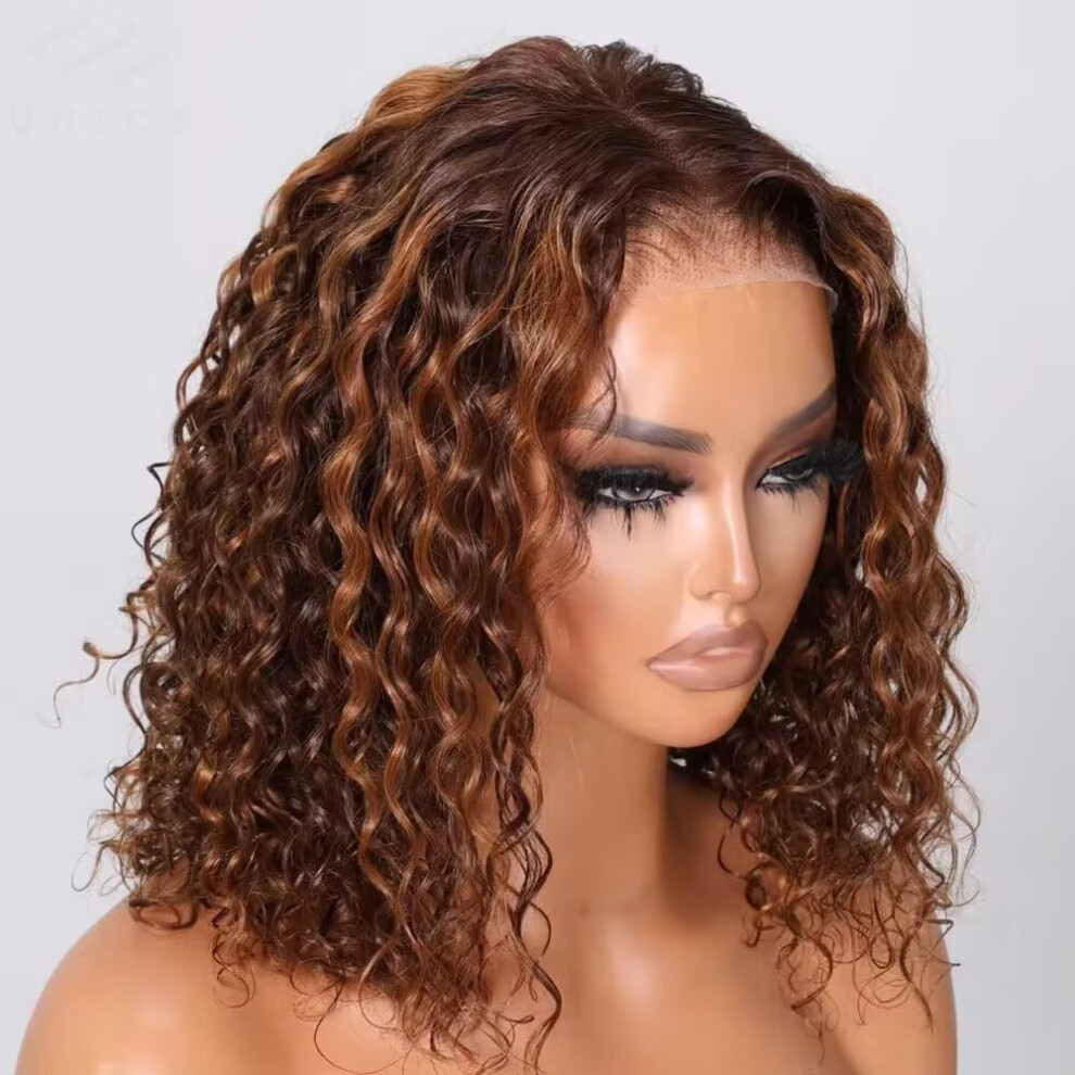 Unisex 13X4 Hd Lace Front Ombre Curly Bob Wig Glueless Pre Plucked Brazilian Human Hair 150% Density