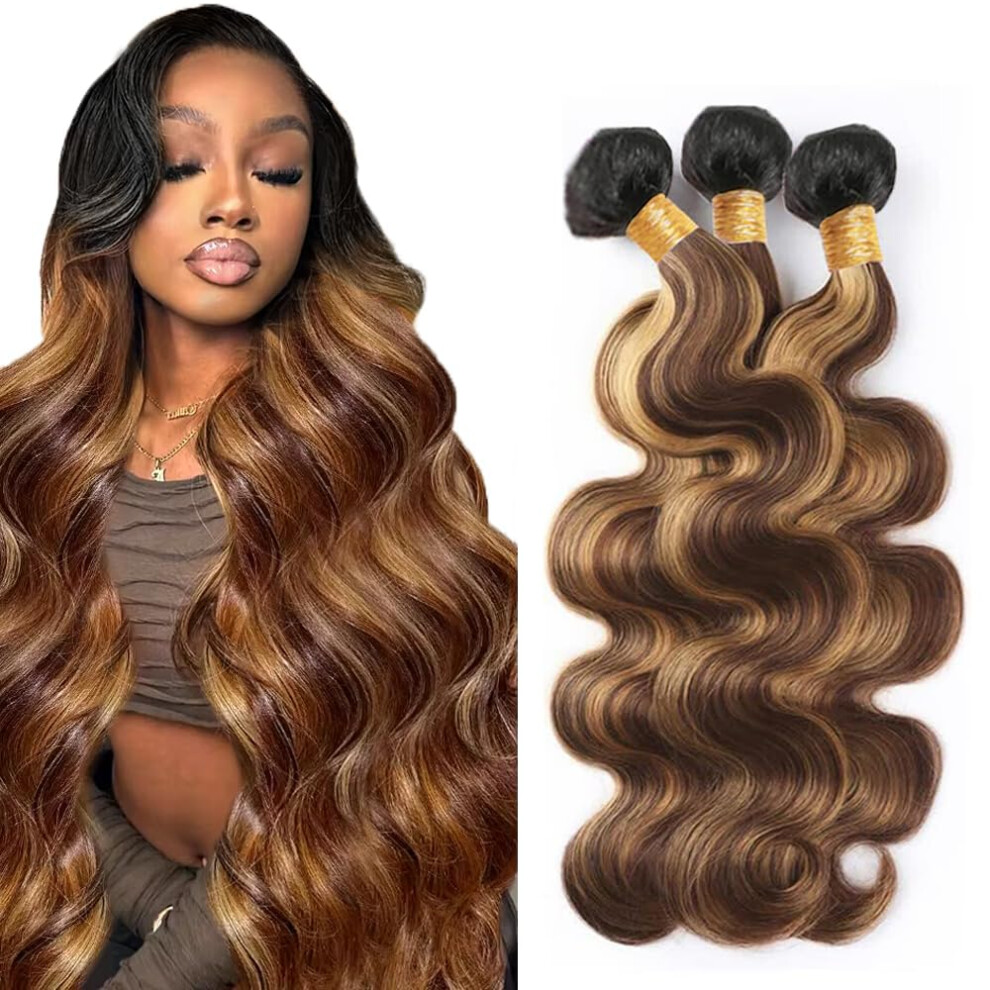Human Hair Bundles Brazilian Body Wave T1B/P427 Ombre Brown and Honey Blonde 16 18 20 Inch