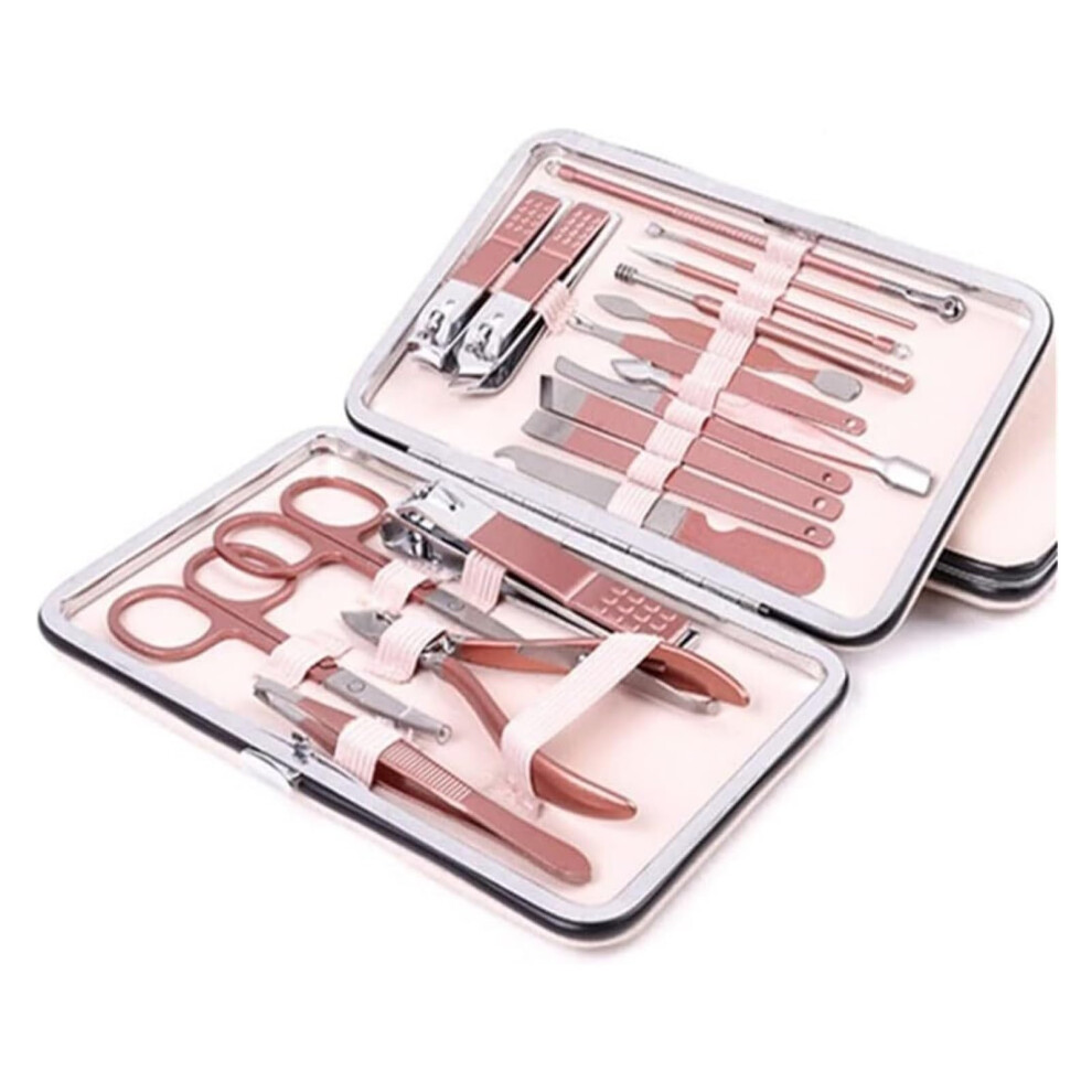 Manicure Set 18in1 Stainless Steel Pedicure Kit with Compact Travel Case Light Red