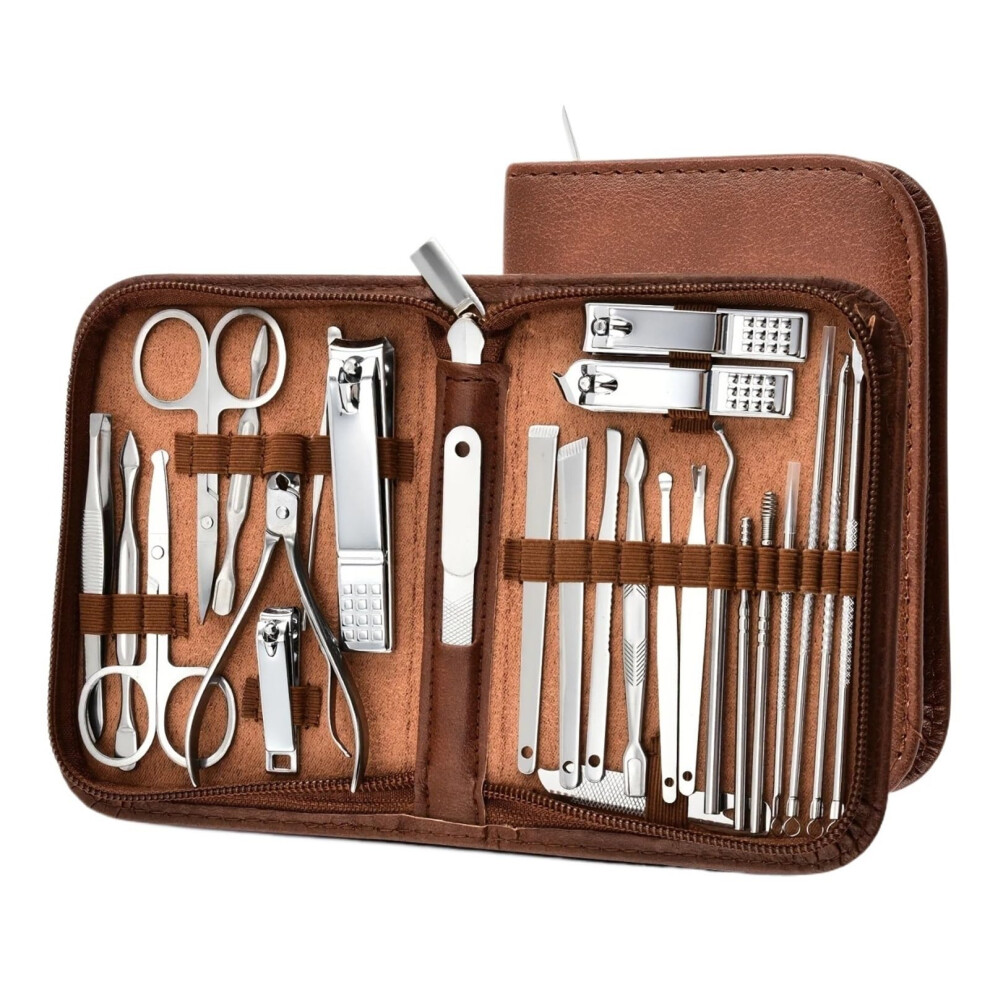 Professional Manicure Set 26Piece Stainless Steel Nail Clipper Kit with Travel Case for Fingernails and Toenails