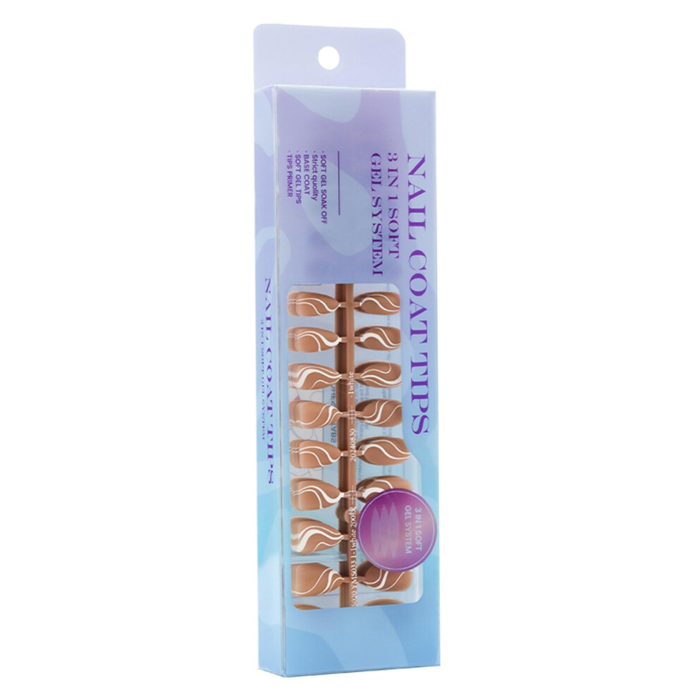 Press On Nails 3in1 French Tip Gel Nail Tips with Preapplied Primer Base Coat, 14 Sizes
