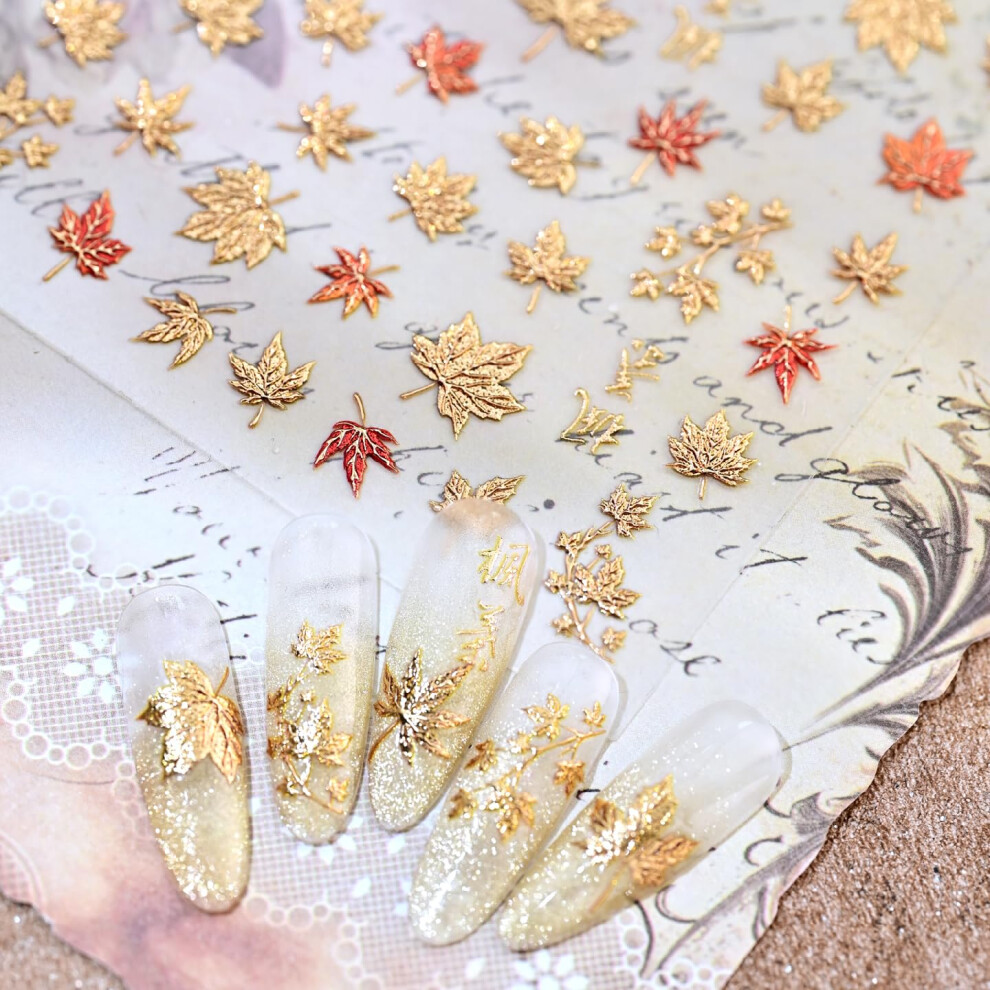 5D Embossed Maple Leaf Nail Art Stickers Gold and Silver SelfAdhesive Decals for Fall and Winter Designs