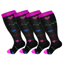 4 Pairs Compression Socks Plus Size Sport Socks for Women Men 20-30mmhg Extra Large Knee High Support for Running(Set C-2XL)
