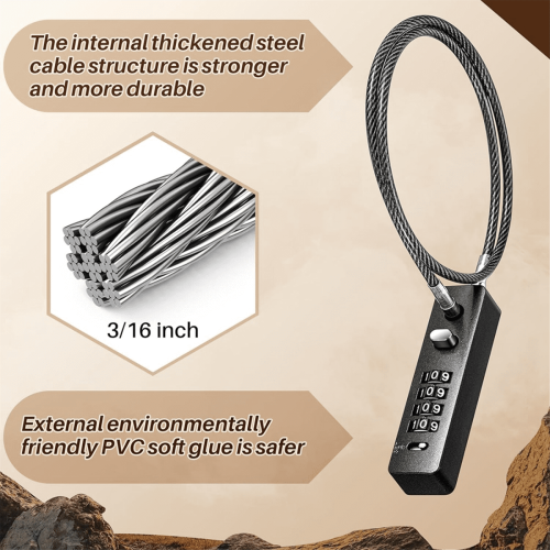 4 Pcs 23-3/5 Inch Steel Rope Cable Locks with Combination 2