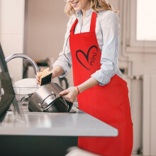 Norbi Schürzen mit Herzmuster, verstellbare Partner-Schürzen für Eltern und Kind mit 2 Taschen, Handschürzen zum Kochen, Backen, Malen,