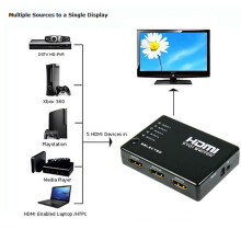 5-portars 1080P-video HDMI-switchsplitter för HDTV, DVD, PS3+ IR-fjärrkontroll