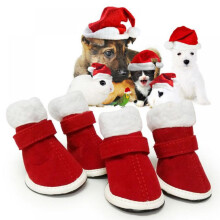 2 paia di scarpe invernali natalizie a forma di cucciolo con chiusura staccabile e motivo Babbo Natale rosso.