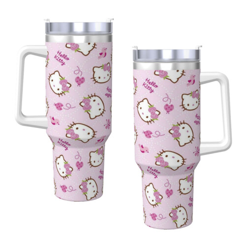 Hello_Kitty Ποτήρι 40oz με λαβή και καπάκι από άχυρο, μονωμένο ποτήρι, μπουκάλι νερού από