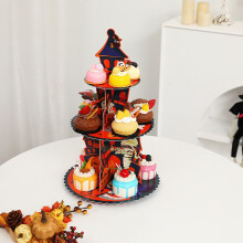 Fankiway Halloween Kürbis Mehrschicht-Kuchenständer, dekoratives Papier-Kuchentablett, Party-Snack-Set, Halloween-Dekorationen