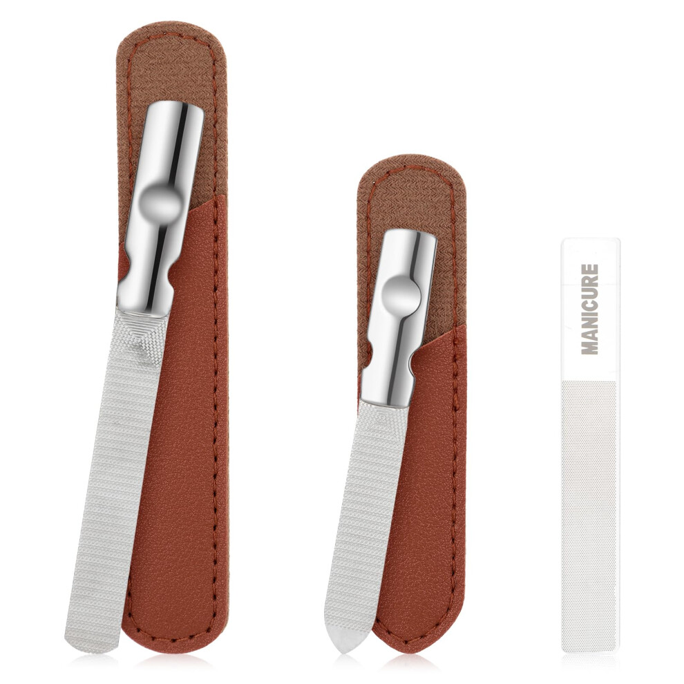 Silver Stainless Steel Nail File Set With Doublesided Precision Filing And Leather Case For Manicure Pedicure