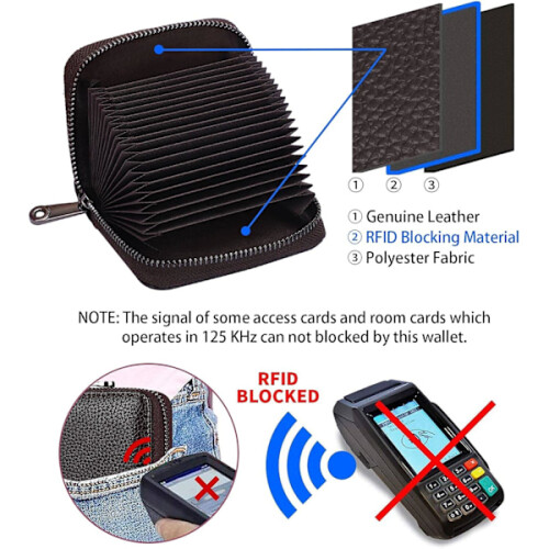 Θήκη πιστωτικών καρτών RFID από γνήσιο δέρμα με 20 υποδοχές καρτών, μικρή καφέ 2