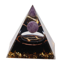 Orgone Pyramid for Wealth Attraction, Protection Crystals with Amethyst and Gold Leaf, Handmade Energy Healing Stone for Meditation and Positive
