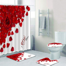 4-delige set 3D douchegordijn, vloermat, badkamermat, toiletmat, bruiloftsdecoratie, jubileum, Valentijnsdag, verjaardagscadeau