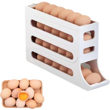 Portauova a 4 livelli per frigorifero, con ruote automatiche, capacità 30 uova, organizer salvaspazio per pensili della cucina (grigio)