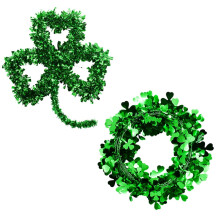 Kit com 2 Guirlandas Verdes de Tinsel para o Dia de São Patrício, Incluindo Guirlanda de Trevo, Guirlanda de Arame para Decoração de Paredes em